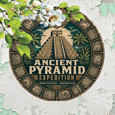 Ancient Mayan Civilization Pyramid Round Metal Sign Archeology Plaque