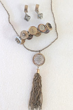 Gold Silver Tone Metal Bracelet Dangle Earring Chain Tassel Necklace Jewelry Set