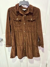 American Eagle Outfitters Corduroy Brown Dress Sz S Babydoll Long Sleeve