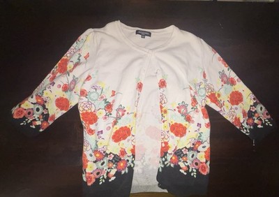 Notations Petite PS Floral Button Cardigan Sweater Lightweight Knit 3/4 Sleeve