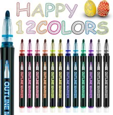 Teens Kids Gifts 12 Shimmer Markers Outline Pens School Art Supplies Drawing