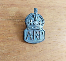 Vintage Solid Silver ARP WW2 Air Raid Button Brooch Badge #232
