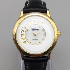 Disney Mickey Mouse Womens Watch 30mm Gold Tone Leather Band New Battery