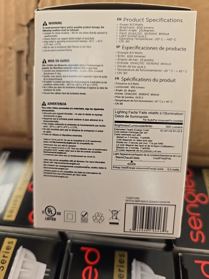 50 PACK LED MR16  DIMMABLE 2700K - 525 LUMENS DESIGNER PRO SENGLED 8.5w - Image 2 of 4