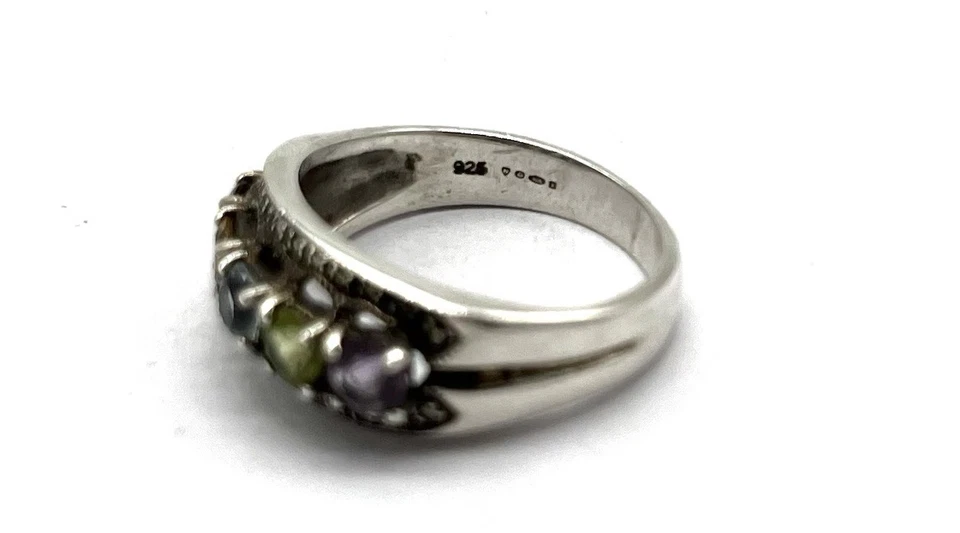 925/- Ring, Granat, Citrin, Aquamarin, Peridot, Amethyst, Markasiten, Gr. 59 - Bild 3 von 3