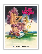 Las Vegas - Vintage United Airlines Travel Poster by Tom Lynch 1970