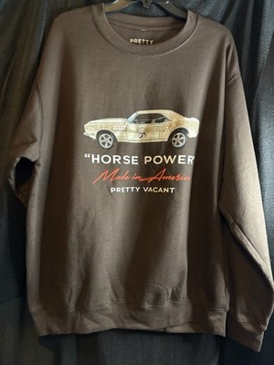 Pretty Vacant Brown Sweater Horse Power Made in American Race Car Size XL - 142 