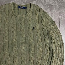 POLO Ralph Lauren Knit Cable Sweater Khaki Cotton S Used