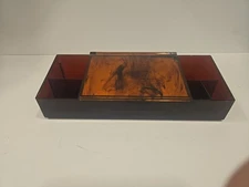 Vntg MCM Makeup Jewelry Organizer W/ Mirror Acrylic Tortoise Shell Vanity