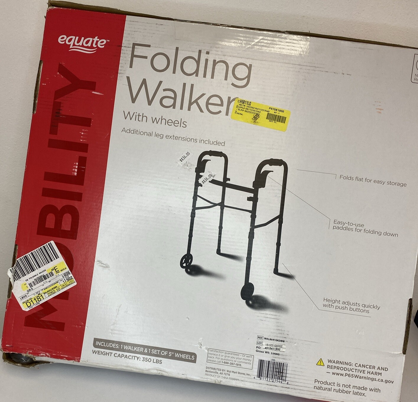 EQUATE FOLDING WALKER W/ WHEELS, BLACK *DISTRESSED PKG eBay