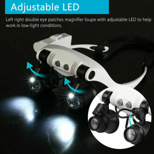 LED Magnifying Glass Magnifier Loupe Headband Headset Head Lamp Light Jeweler US - Picture 7 of 12