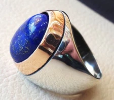 NATURAL AFGHANI LAPIS LAZULI 925 SOLID SILVER CHRISTMAS TURKISH PLAIN MENS RING
