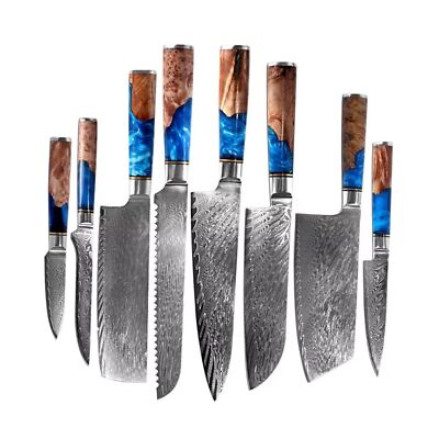 Epicurean Cook Tidal Collection 8 PCS Damascus Knife Set Japanese Kitchen Kni...