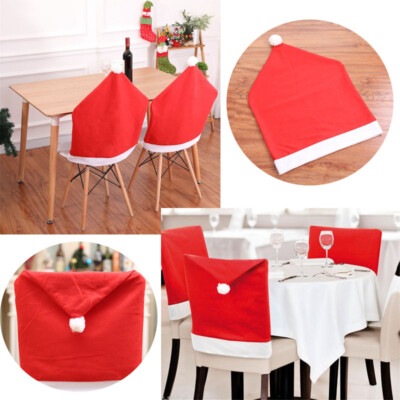 2x Christmas Dining Chair Back Covers Set Dinner Red Cap Santa Dining Chair Back Covers Set Dinner Red