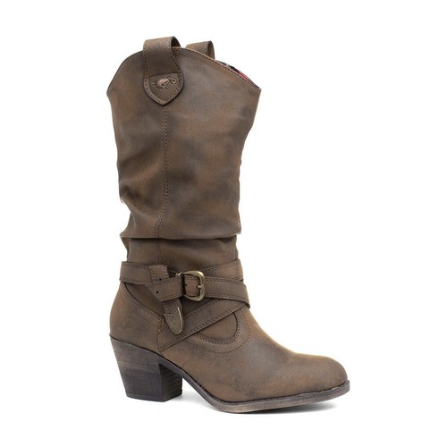 Rocket Dog Womens Boot Brown Rouched Cowboy Boot Heeled Pull On