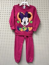Vintage New kids/youth Minnie Mouse Pink 4-Top/L- Pant Sweatshirt USA Made NOS