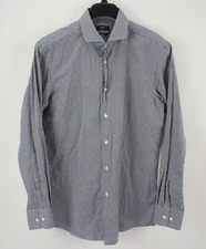 Hugo Boss Mark US Mens 16.5 Sharp Fit Long Sleeve White Blue Check Cutaway Shirt