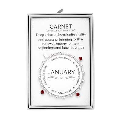 Januar (Granat) Geburtsstein Stretch Bettelarmband mit Zitat Geschenkbox