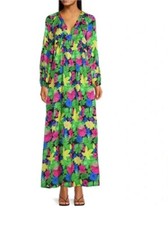 New Skies Are Blue Tropical Floral Long Maxi Dress Medium Long Sleeve