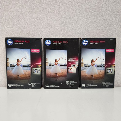 3 - Boxes HP PREMIUM PLUS Photo Paper 4x6 CR668A Glossy - 100 Sheets Per Box New - 第 1/2 張圖片