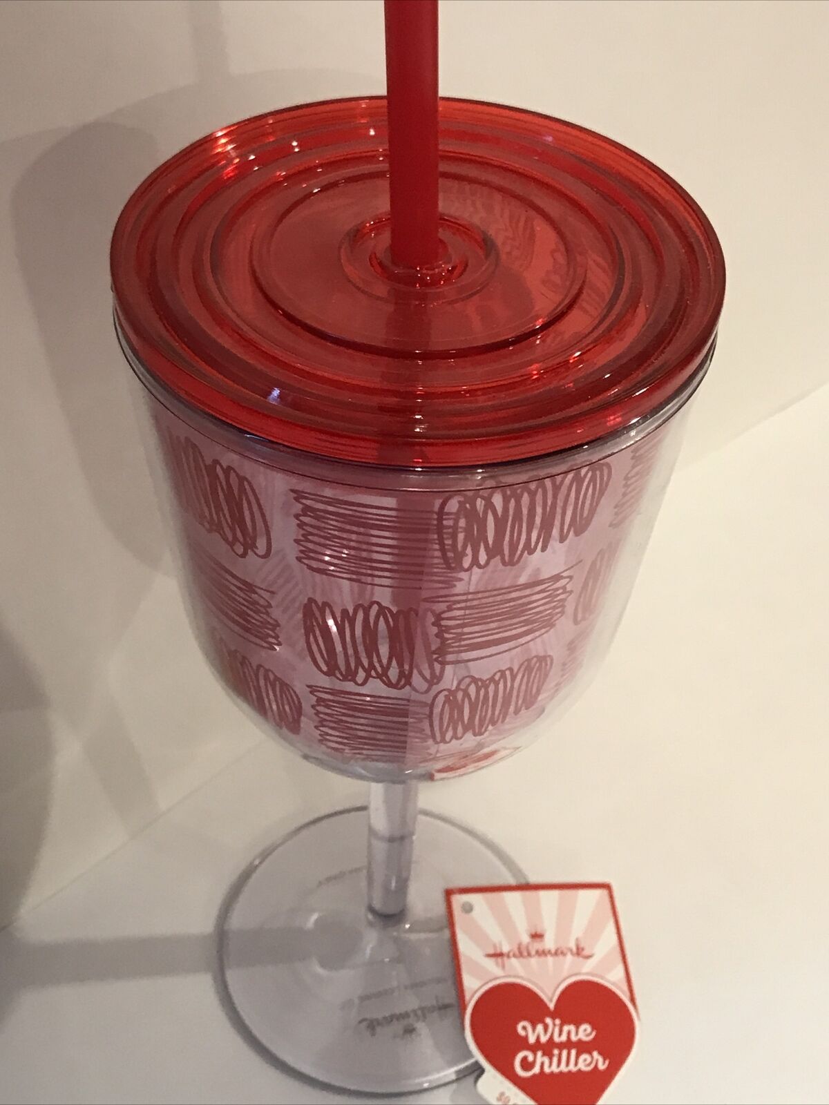 NWT Hallmark Wine Chiller Plastic Straw Cup Valentine’s Day Happier by the  Hour