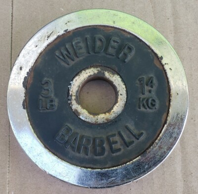 Vtg Weider Barbell SINGLE 3lbs Standard Weight Plate CHROME Rubber 1