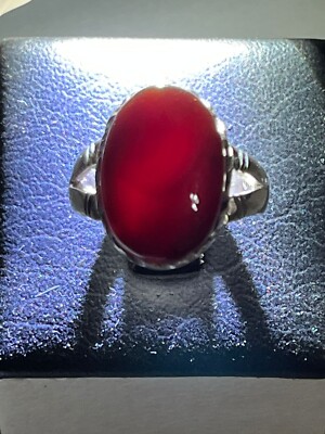 Luxury Men 925 Silver Ring Blood  Yemen Aqeeq Agate Modern Design عقيق يمني كبدي