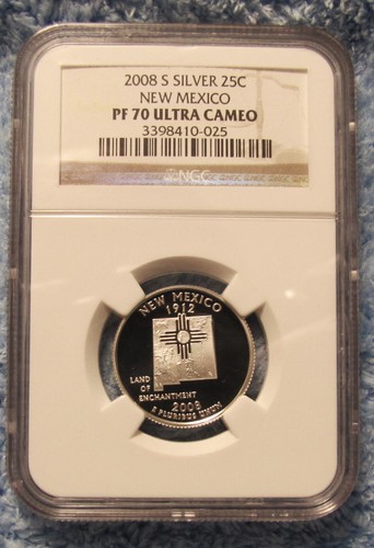 2008 S New Mexico Proof 70 Silver .25C NGC Proof 70 Ultra Cameo - Picture 4 of 7