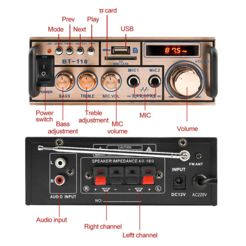 400W bluetooth Mini Verstärker HiFi Power Audio Stereo Bass AMP USB MP3 FM Auto - Bild 5 von 16