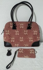 Dooney Bourke Red Leather Canvas Domed Satchel Shoulder Bag Wristlet Monogram