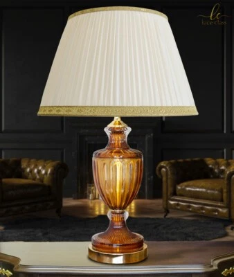 LUCECLASS Lampada da tavolo classica salotto elegante lusso cristallo AMBRA con paralume