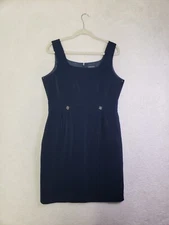 John Meyer Women Dress 14 Navy PolyBlend Sleeveless Back Slit Knee Length Sheath