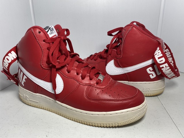 Nike Air Force 1 High Supreme World Famous Red White Sz 10 HTF 698696 610 | eBay