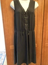 NWT Charming Charlie’s Mod Black Dress Brushed Knit Lace Up Front, Medium