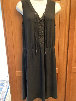 NWT Charming Charlie s Mod Black Dress Brushed Knit Lace Up Front, Medium