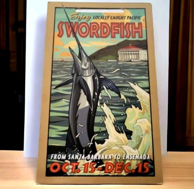 Locally Caught Pacific Swordfish Advertising Trade 2 Sided Card Vintage 
