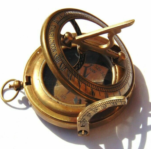 Brújula de reloj de sol de bolsillo náutico antiguo latón marino Stanley London 1 pieza - Imagen 3 de 8