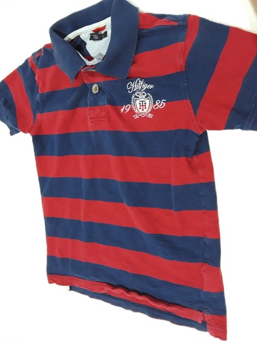 Tommy Hilfiger boys striped rugby shirt red and navy sz M (12-14)