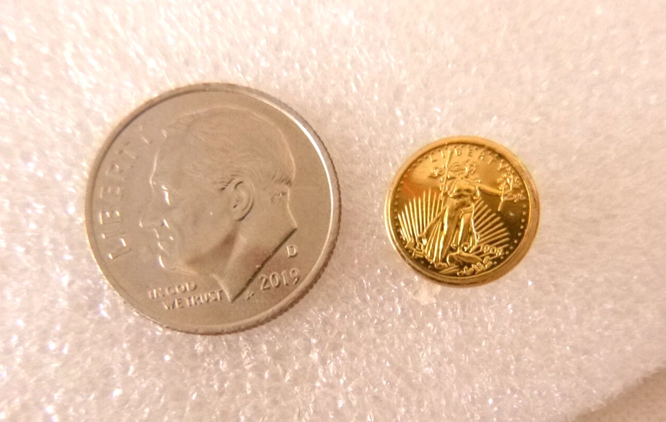 Moneda de oro 22K American Gold Eagle Liberty 1908 14K Tie Tack Pin 10 mm 1,3 gr Foto 3 de 4