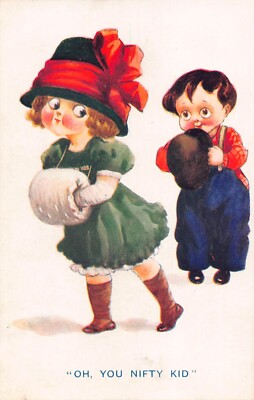 Comic Old ''Yankee Kids'' PC by Fred Spurgin-Flirting Children-Oh, You Nifty Kid