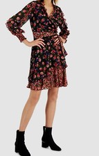 $149 Tahari Asl Women's Black Twin-Print Ruffle Dress Size 6