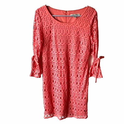 Madison Leigh Size 8 Dress Salmon Coral Lace Cut-Out Layered Tie Sleeves |  eBay