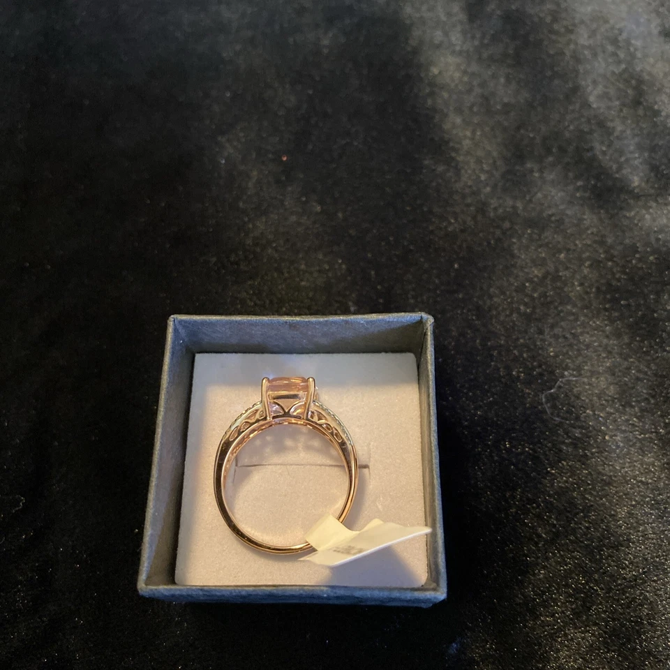 Anillo CordeRosaMorganite corte cojín oro amarillo 10k talla 7 Foto 2 de 4