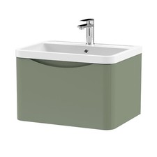 Image of Nuie Lunar 600mm Wall Mounted 1 Drawer Basin Vanity Unit Satin Polymarble Sink
