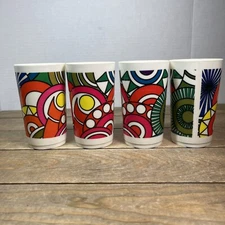 Vtg Deka Abstract Tumblers Plastic 60s 70s Hippy Kitschy Psychedelic Set of 4