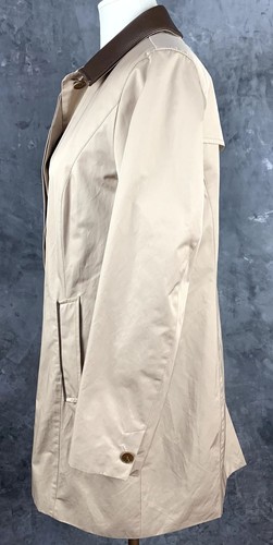Cole Haan Women's Leather Trim Short Beige Trench Coat sz M (12359) - Picture 4 of 11