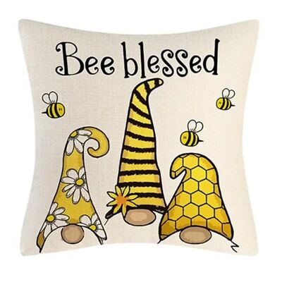 NEW BEE BLESSED GNOMES DAISIES BEES POLYESTER DECORATIVE PILLOW COVER 17.7''