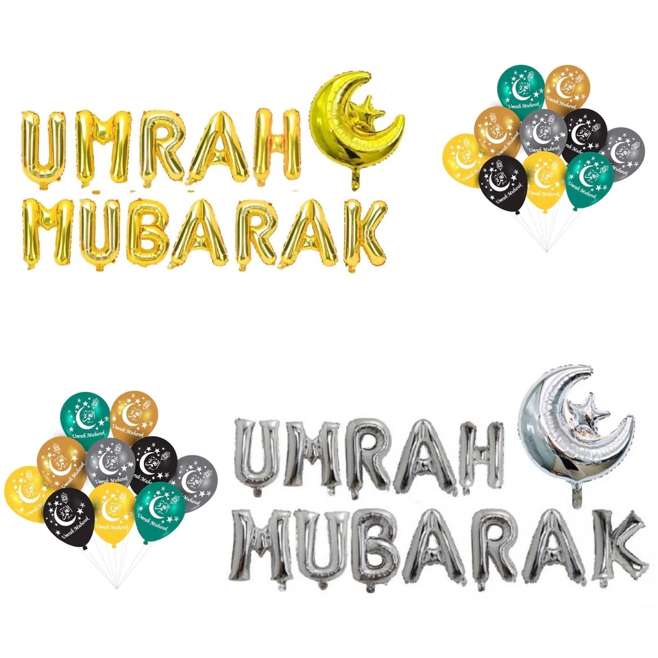 New Umrah Mubarak Foil Banner Bunting Latex Balloon decorative wall hanging 2023