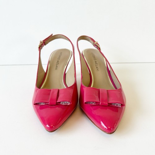 Antonio Melani Patent Leather Bow Pointed Toe Slingback Kitten Heels Pink Sz 5.5 - Picture 6 of 10