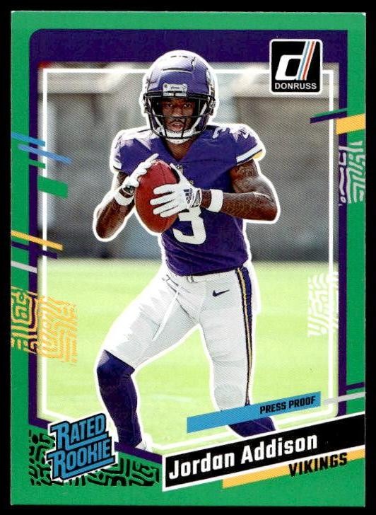2023 Donruss #368 Jordan Addison RC Press Proof Green Minnesota Vikings